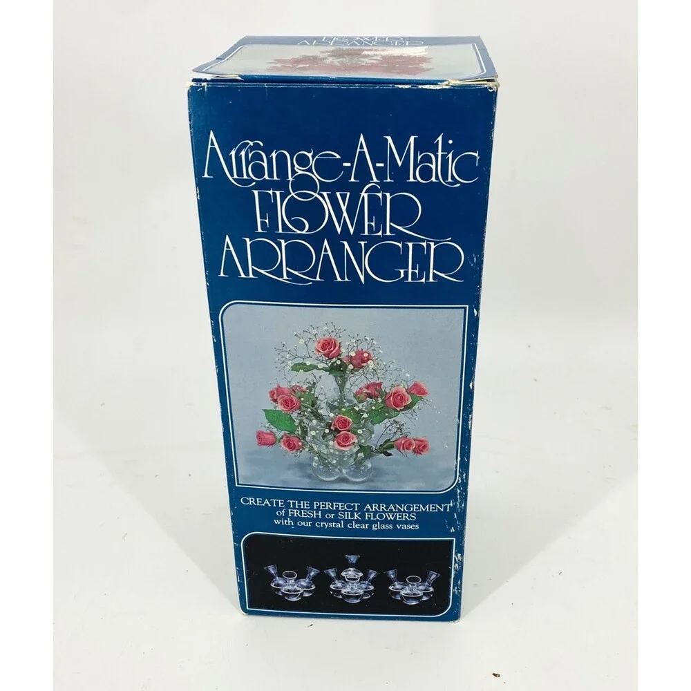 Vintage Arrange-A-Matic Flower Arranger Glass Bud Vase Original Box  2 Stacks